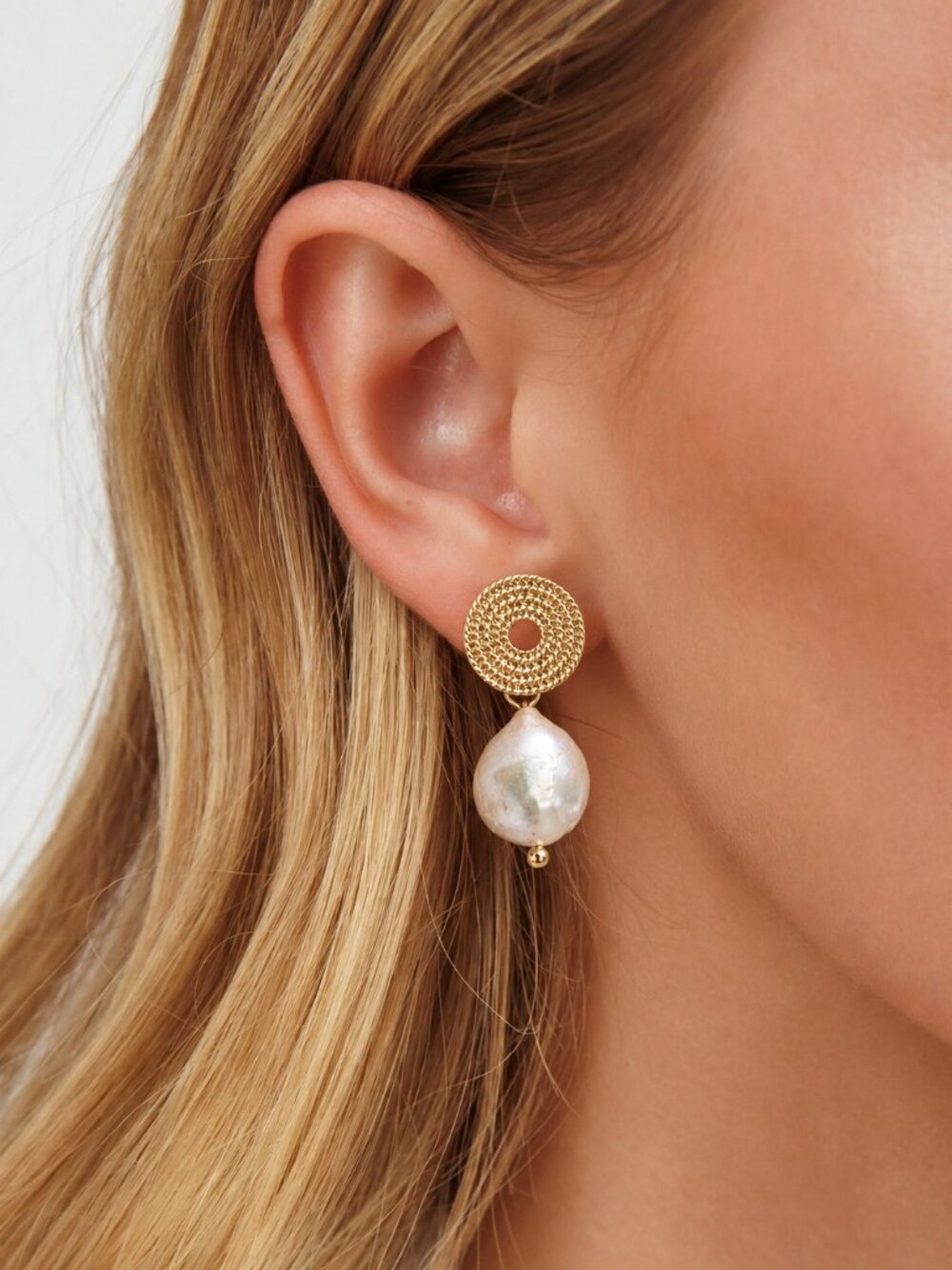 Anthropologie 18k Gold Baroque Pearl Drop Earrings